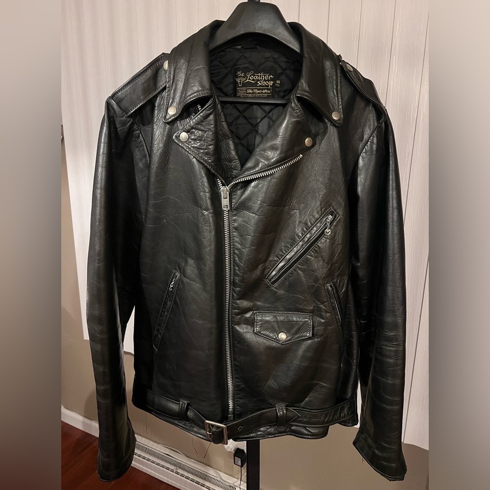 Men’s The Leather Shop Biker Black Leather Jacket Size 48